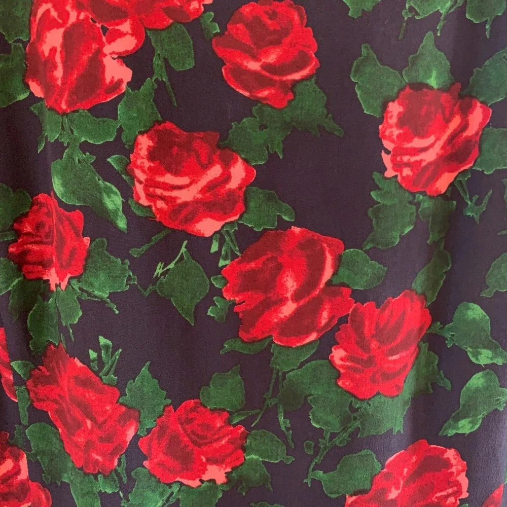 Brooks Brothers Red Fleece Silk Floral Dress Fit Flare Short Sleeve Size 14